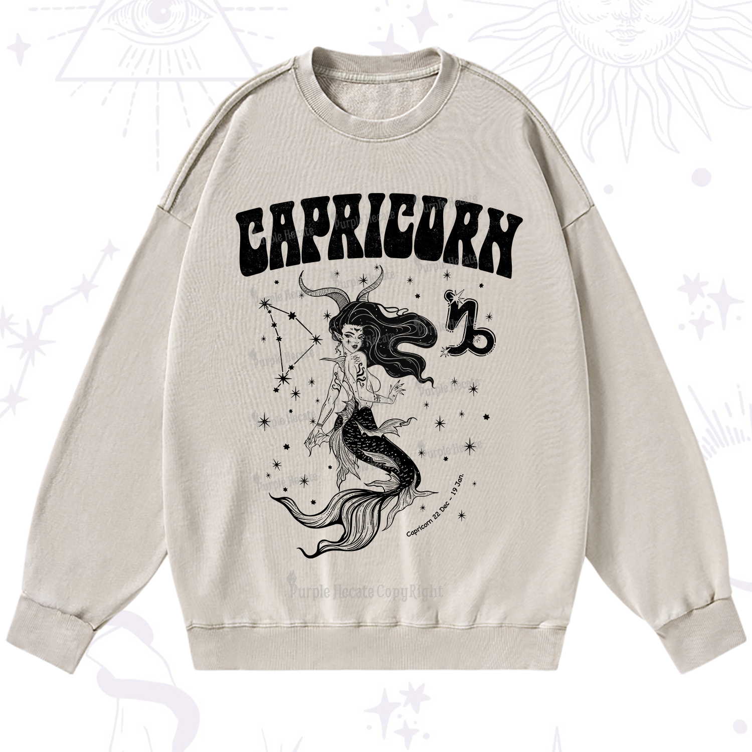 Purplehecate Capricorn Zodiac Glyphs Washed Sweatshirt