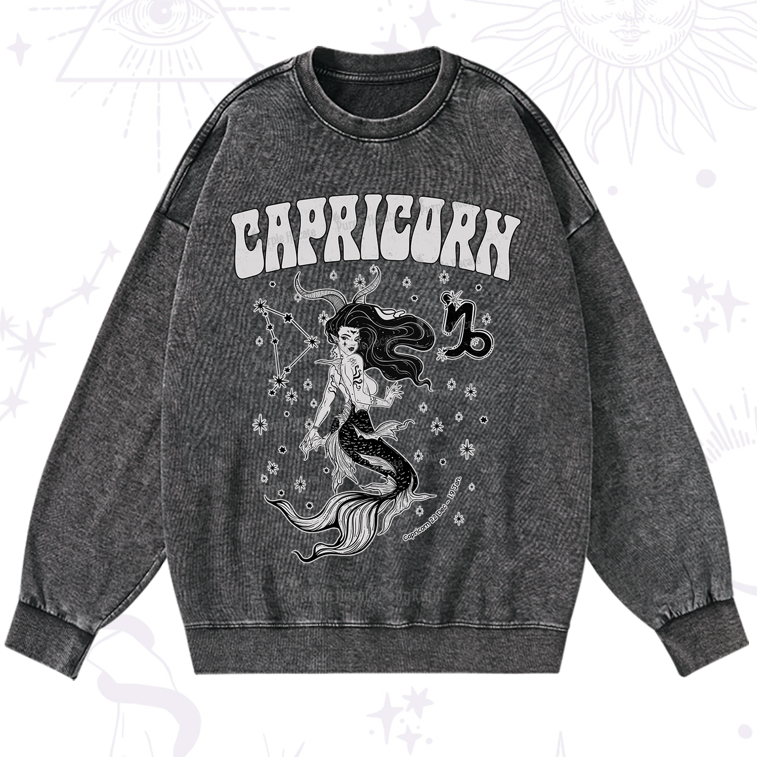 Purplehecate Capricorn Zodiac Glyphs Washed Sweatshirt
