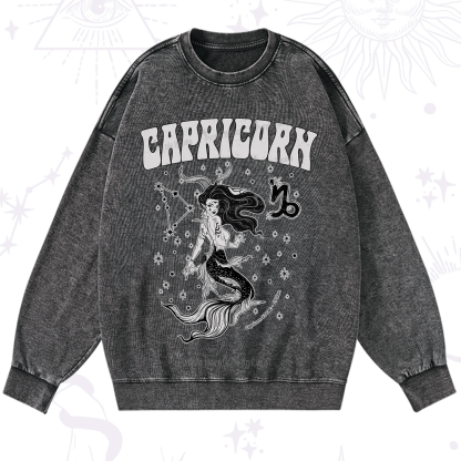 Purplehecate Capricorn Zodiac Glyphs Washed Sweatshirt
