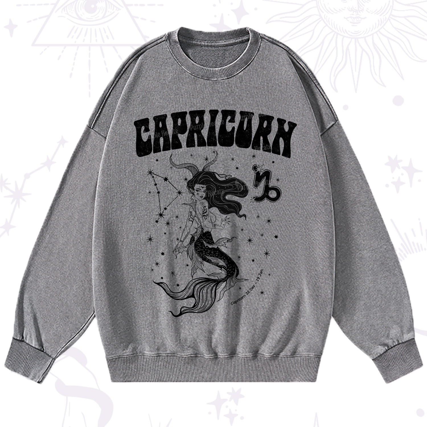 Purplehecate Capricorn Zodiac Glyphs Washed Sweatshirt