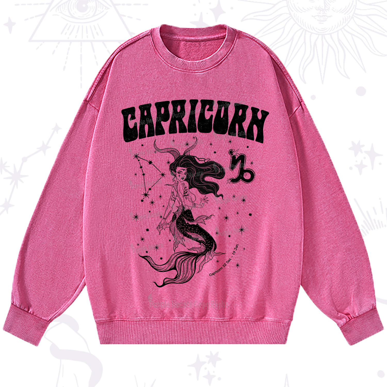 Purplehecate Capricorn Zodiac Glyphs Washed Sweatshirt