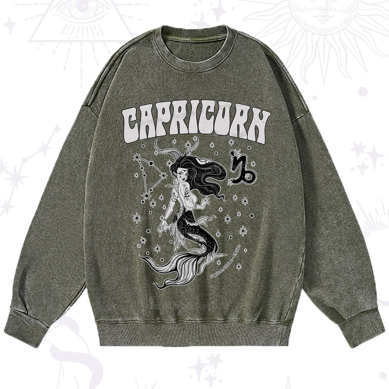 Purplehecate Capricorn Zodiac Glyphs Washed Sweatshirt