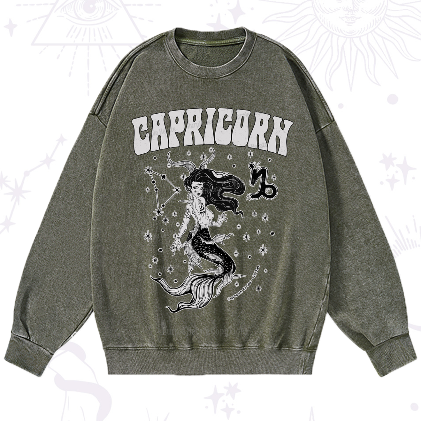 Purplehecate Capricorn Zodiac Glyphs Washed Sweatshirt