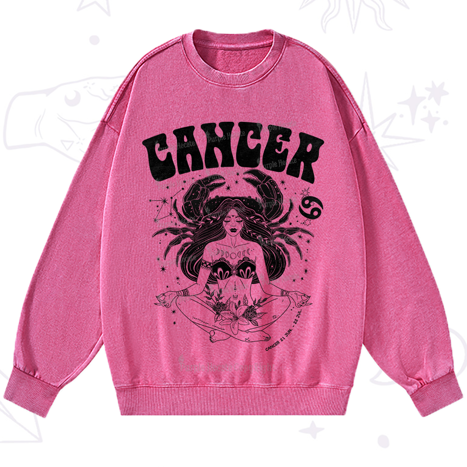 Purplehecate Cancer Zodiac Glyphs Washed Sweatshirt