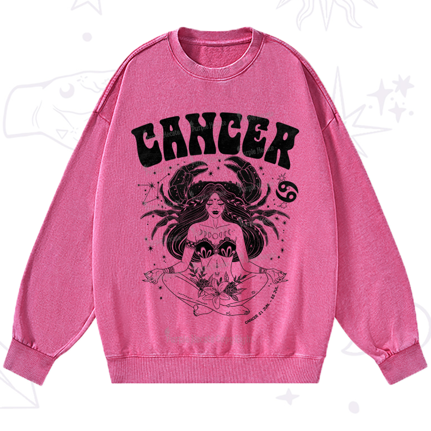 Purplehecate Cancer Zodiac Glyphs Washed Sweatshirt