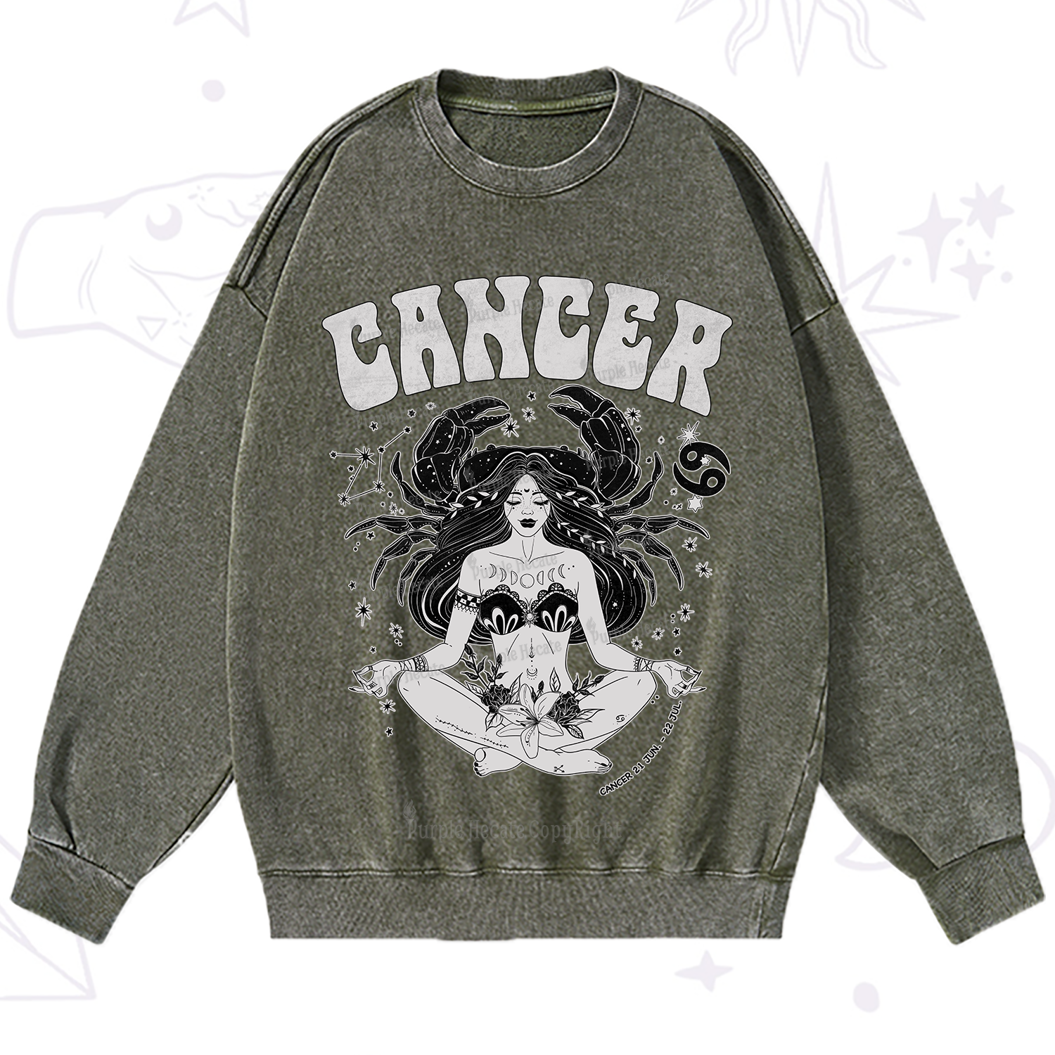 Purplehecate Cancer Zodiac Glyphs Washed Sweatshirt