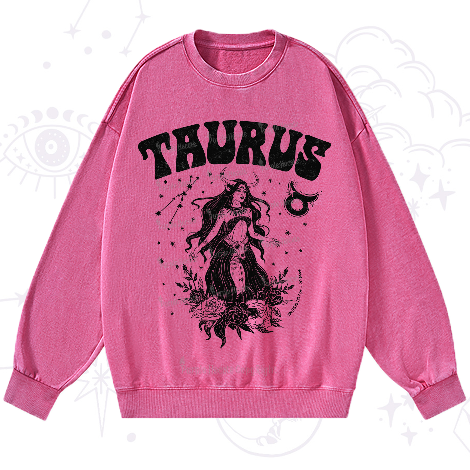 Purplehecate Taurus Zodiac Glyphs Washed Sweatshirt