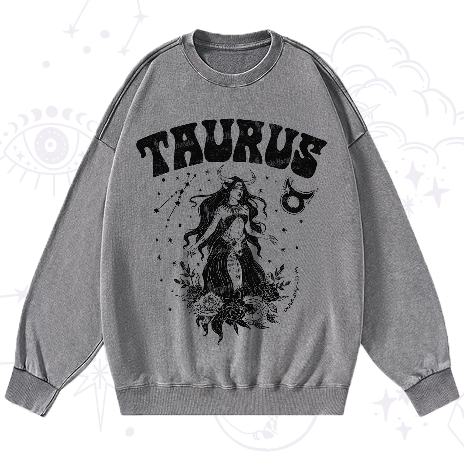 Purplehecate Taurus Zodiac Glyphs Washed Sweatshirt