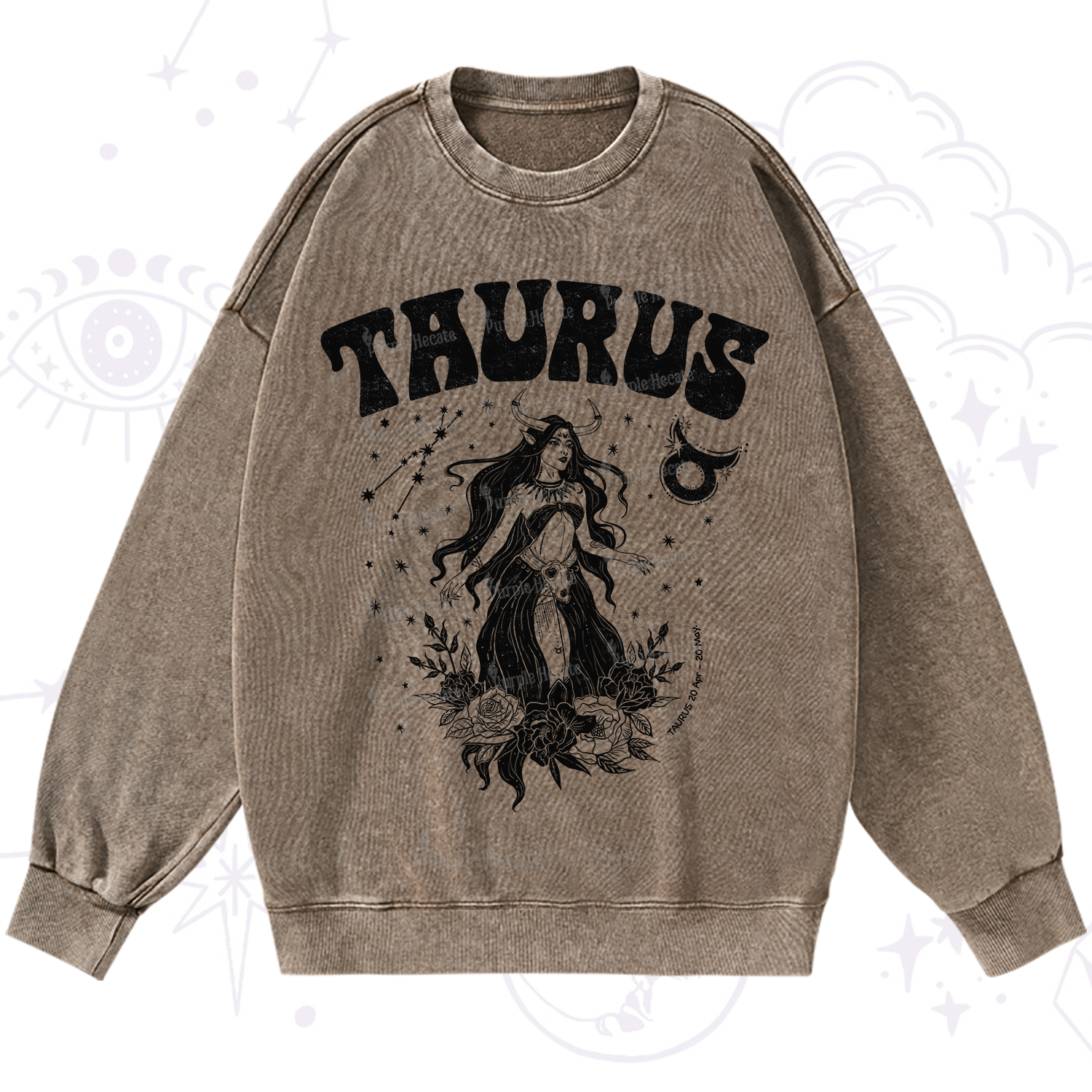 Purplehecate Taurus Zodiac Glyphs Washed Sweatshirt