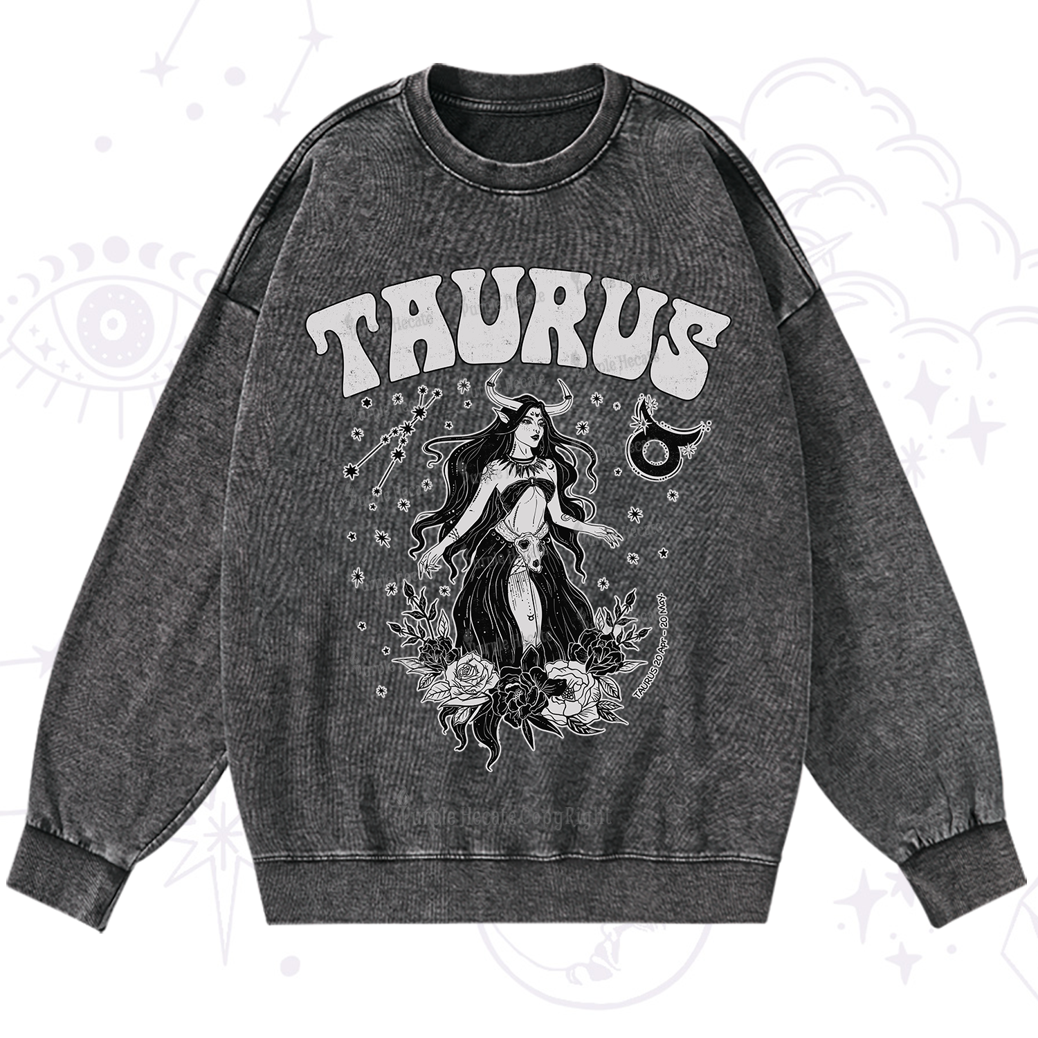 Purplehecate Taurus Zodiac Glyphs Washed Sweatshirt