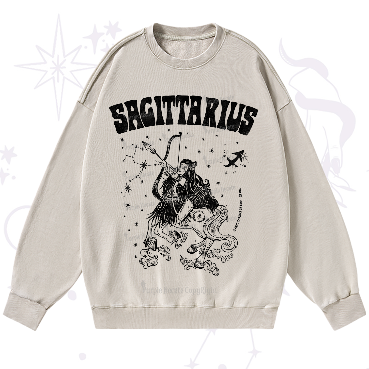 Purplehecate Sagittarius Zodiac Glyphs Washed Sweatshirt