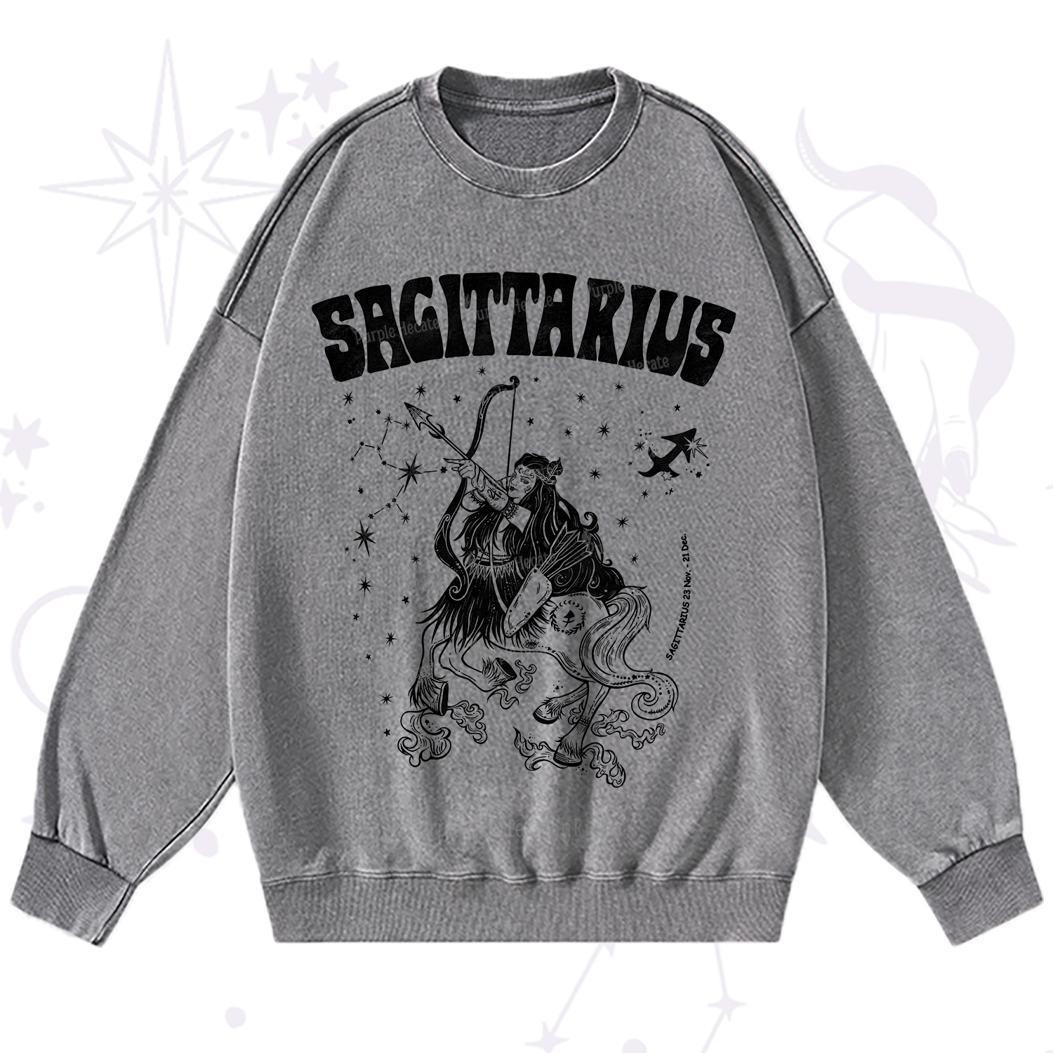 Purplehecate Sagittarius Zodiac Glyphs Washed Sweatshirt