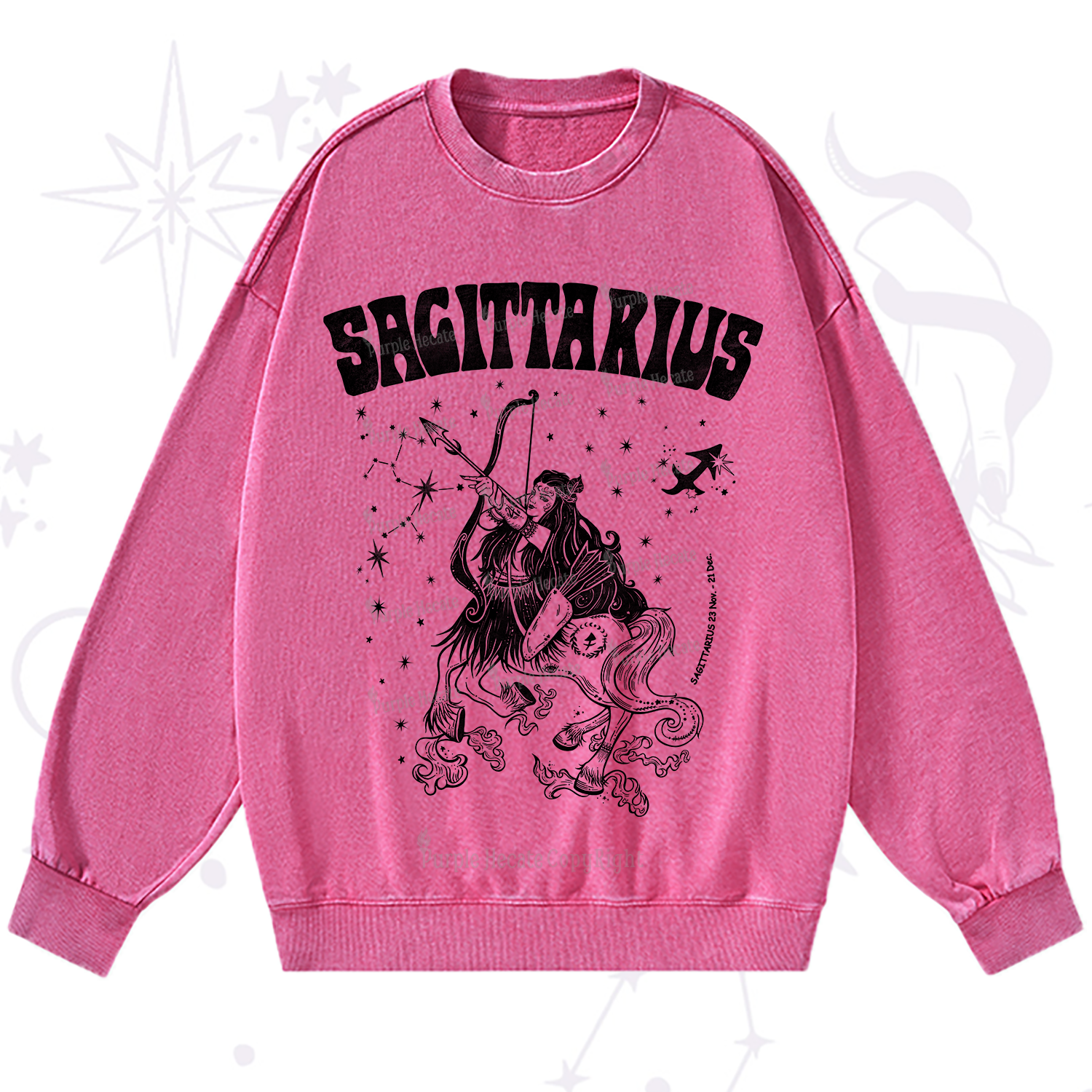 Purplehecate Sagittarius Zodiac Glyphs Washed Sweatshirt