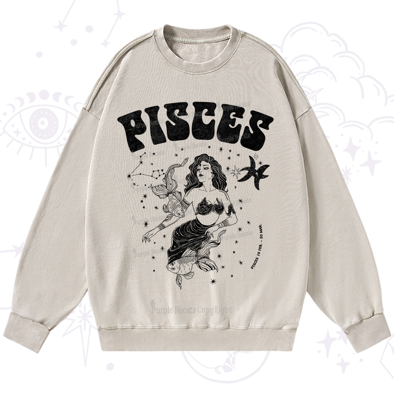 Purplehecate Pisces Zodiac Glyphs Washed Sweatshirt