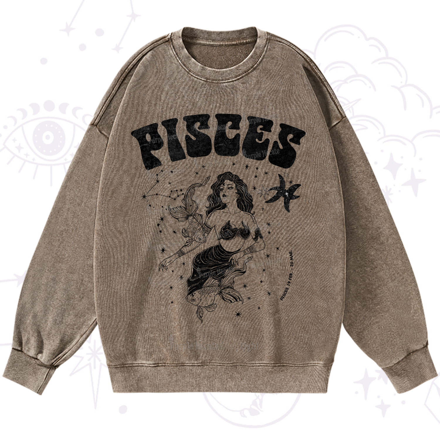 Purplehecate Pisces Zodiac Glyphs Washed Sweatshirt
