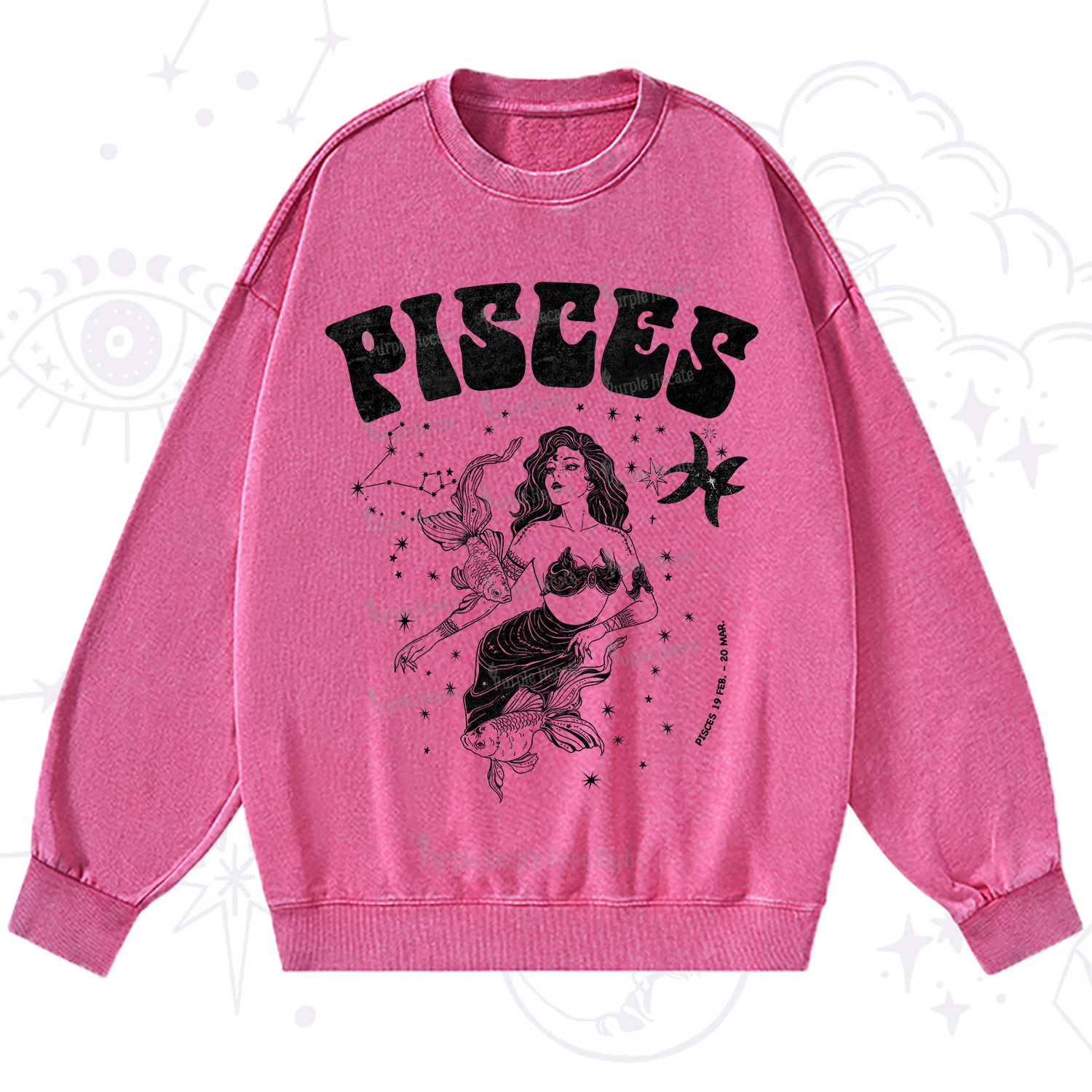 Purplehecate Pisces Zodiac Glyphs Washed Sweatshirt