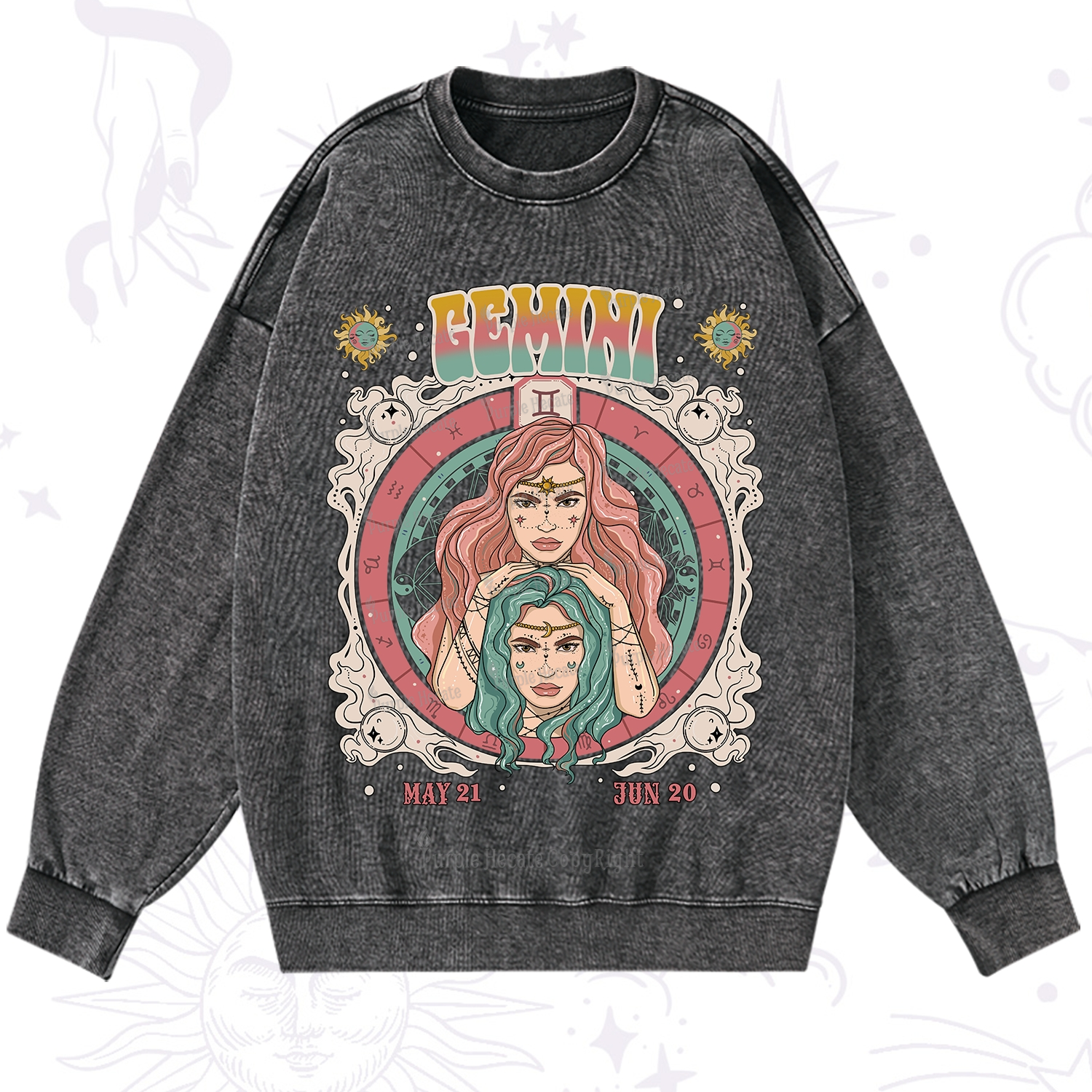 Purplehecate Gemini Cosmic Zodiac Washed Sweatshirt