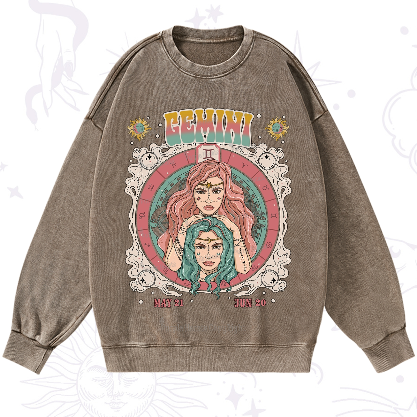 Purplehecate Gemini Cosmic Zodiac Washed Sweatshirt