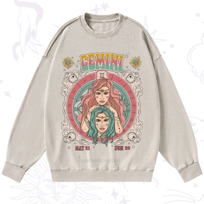 Purplehecate Gemini Cosmic Zodiac Washed Sweatshirt