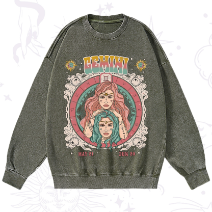 Purplehecate Gemini Cosmic Zodiac Washed Sweatshirt