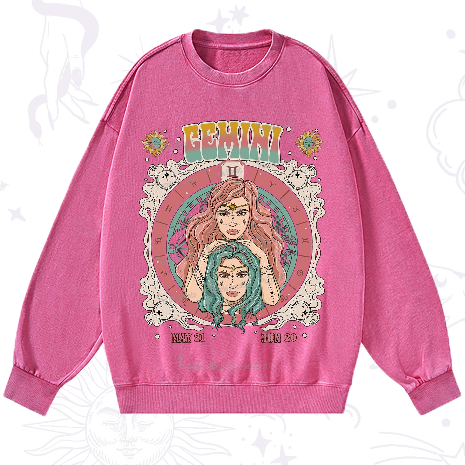 Purplehecate Gemini Cosmic Zodiac Washed Sweatshirt
