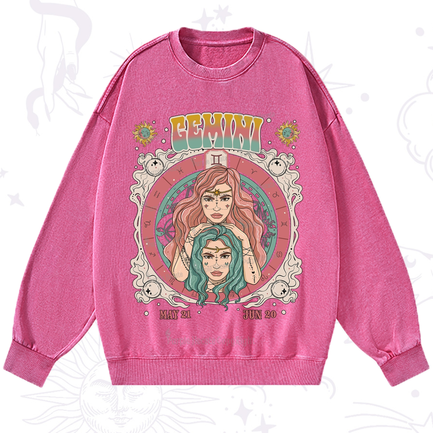 Purplehecate Gemini Cosmic Zodiac Washed Sweatshirt