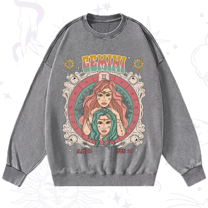 Purplehecate Gemini Cosmic Zodiac Washed Sweatshirt