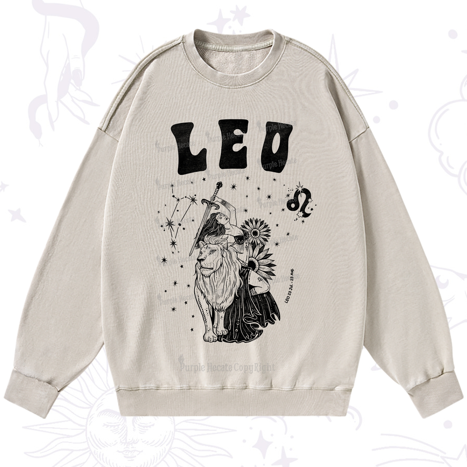 Purplehecate Leo Zodiac Glyphs  Washed Sweatshirt