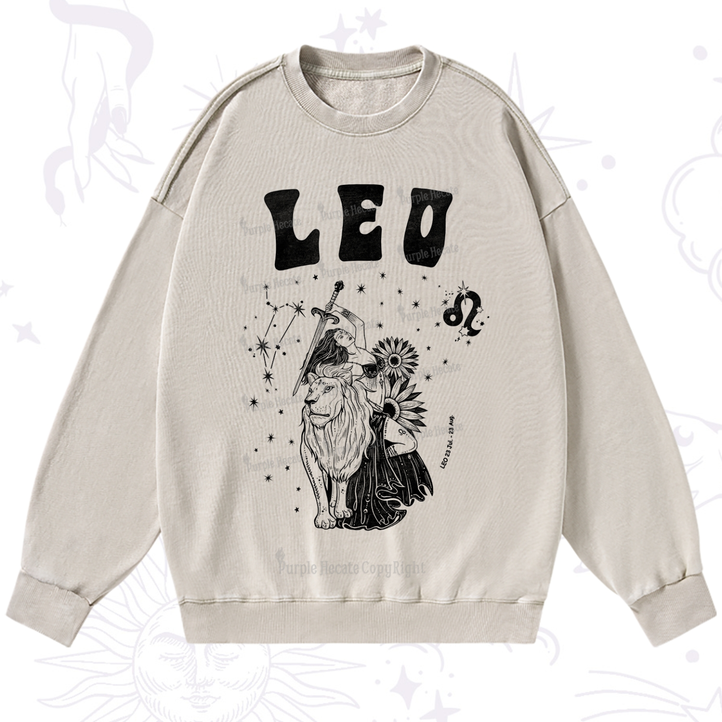 Purplehecate Leo Zodiac Glyphs  Washed Sweatshirt