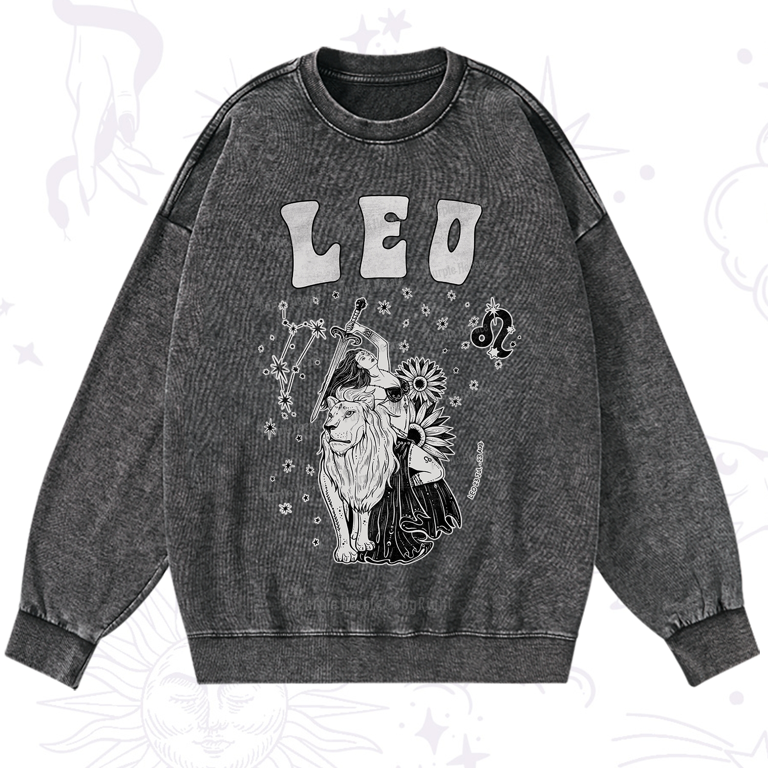 Purplehecate Leo Zodiac Glyphs  Washed Sweatshirt