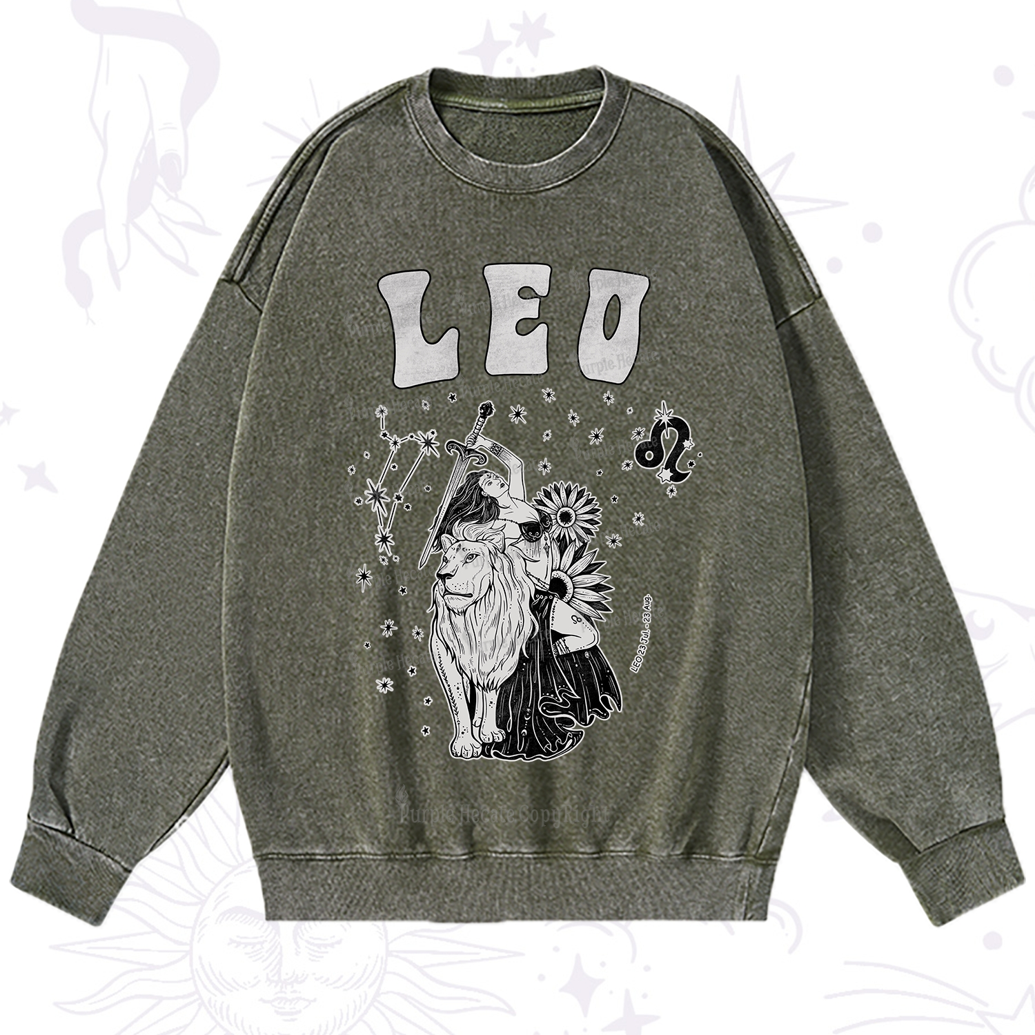 Purplehecate Leo Zodiac Glyphs  Washed Sweatshirt