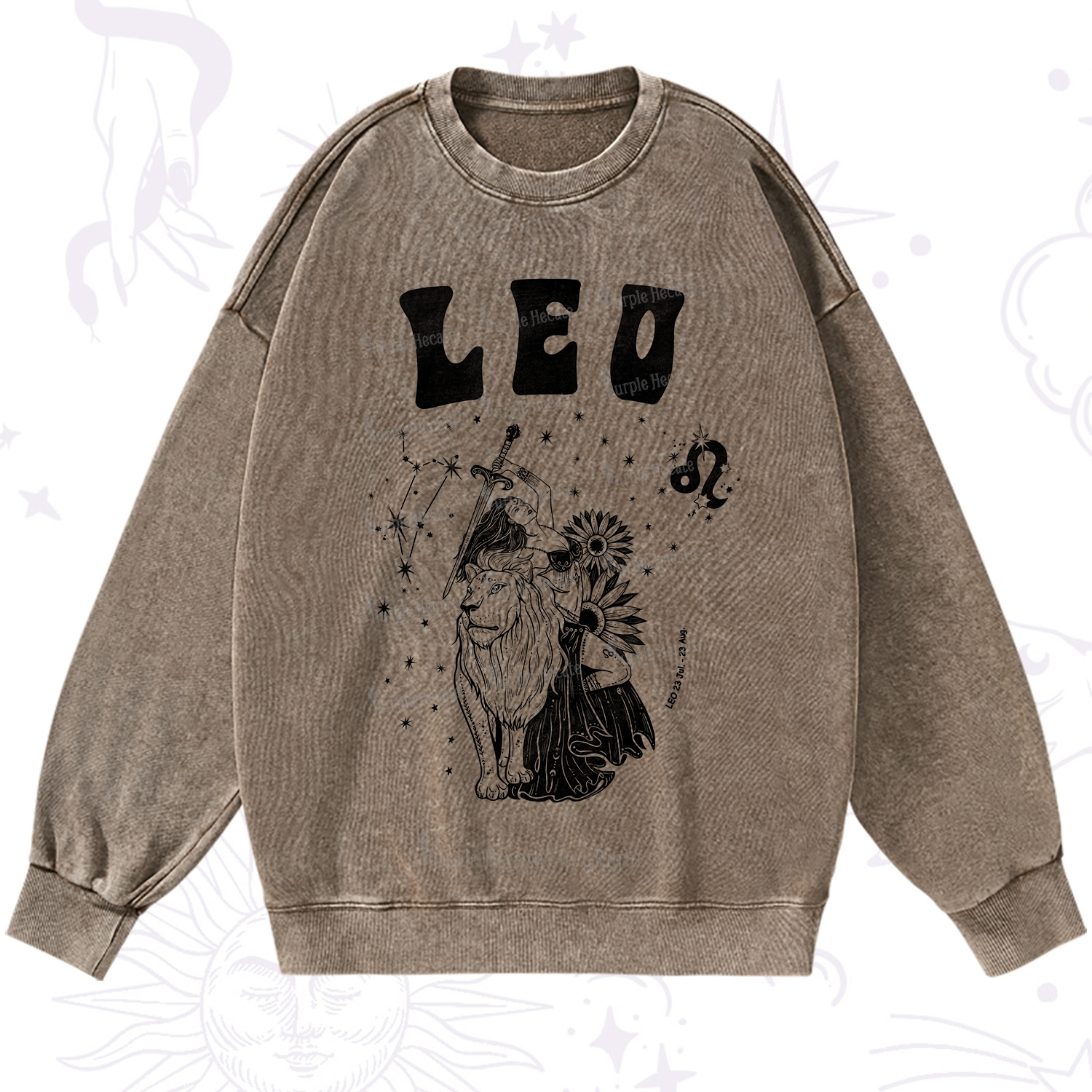 Purplehecate Leo Zodiac Glyphs  Washed Sweatshirt