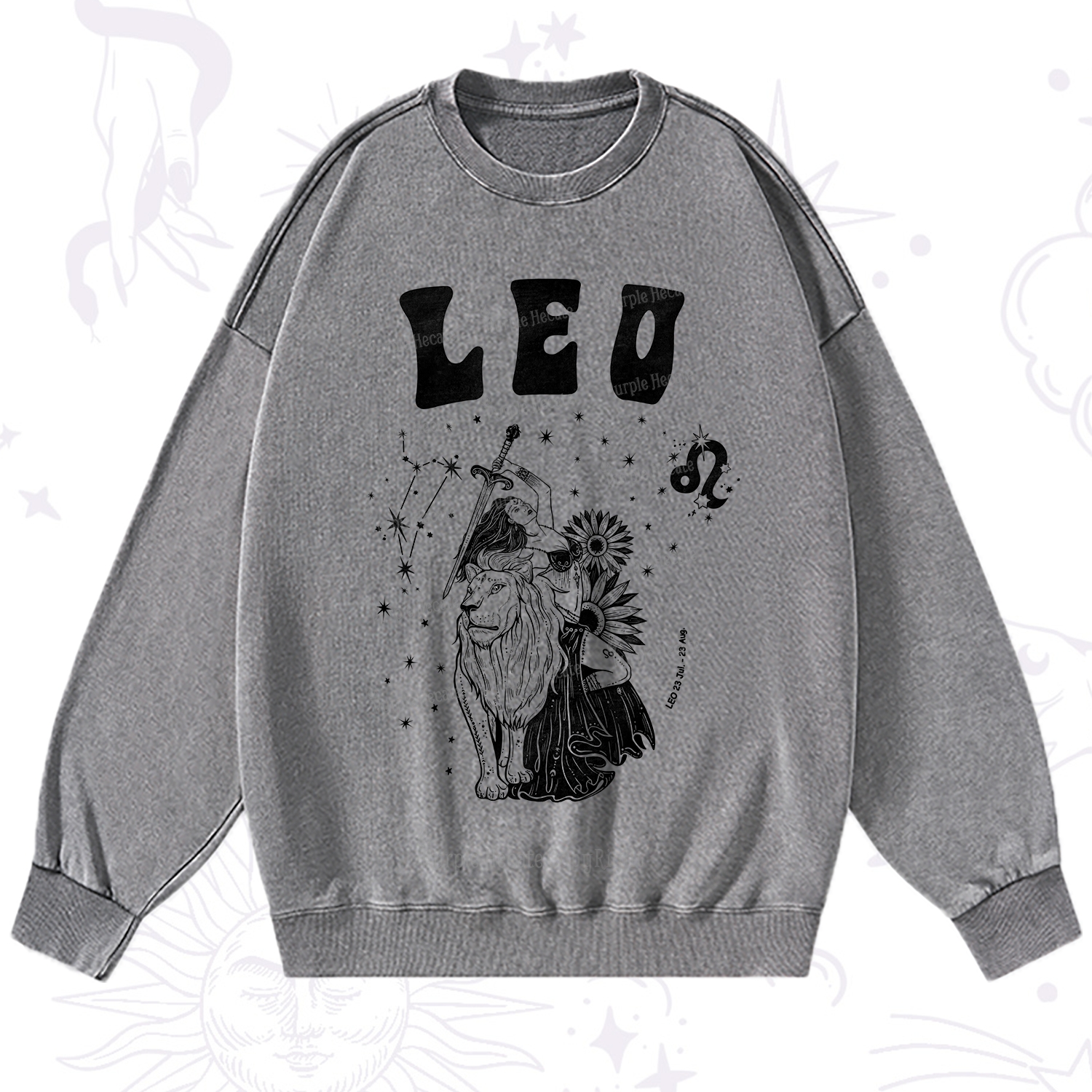 Purplehecate Leo Zodiac Glyphs  Washed Sweatshirt