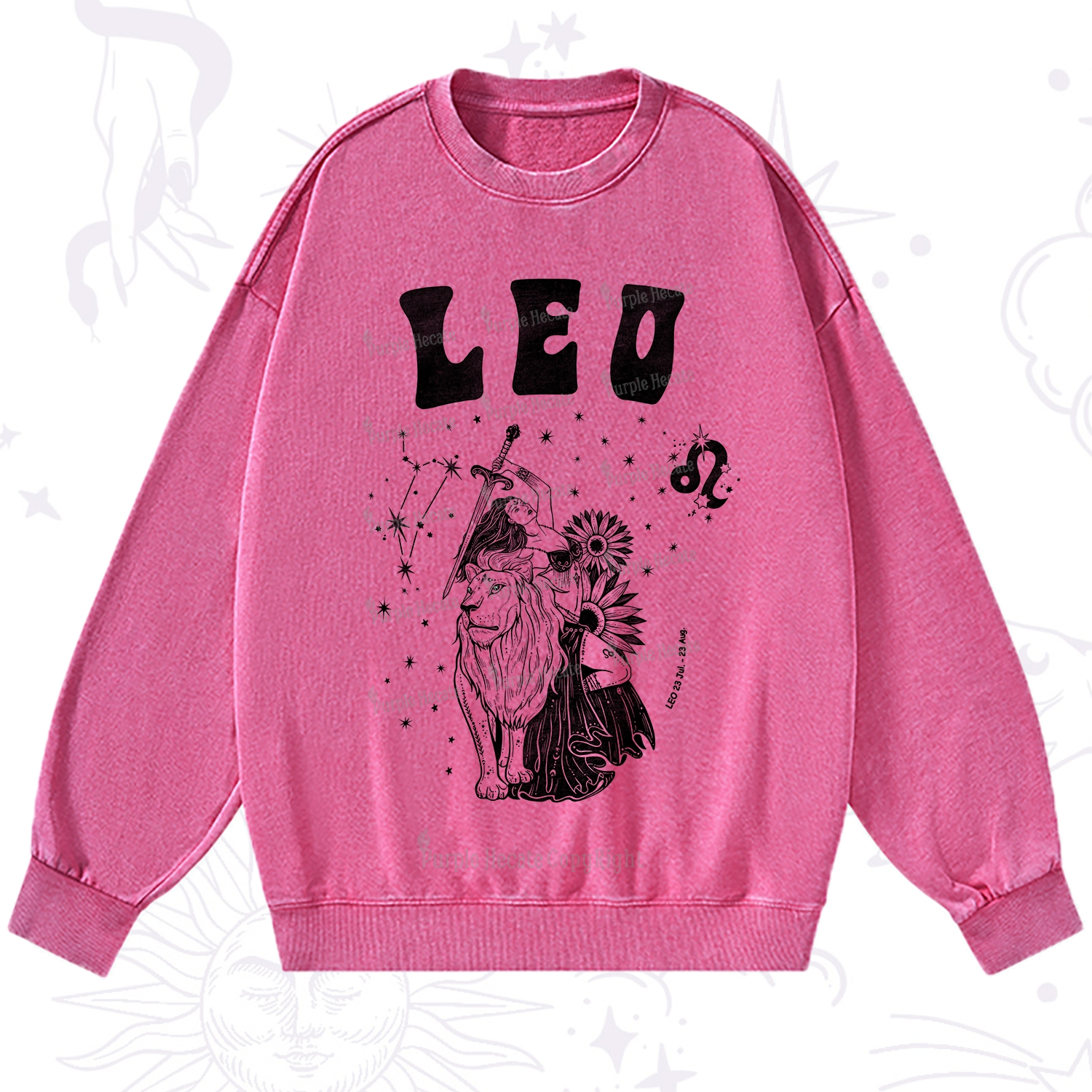 Purplehecate Leo Zodiac Glyphs  Washed Sweatshirt