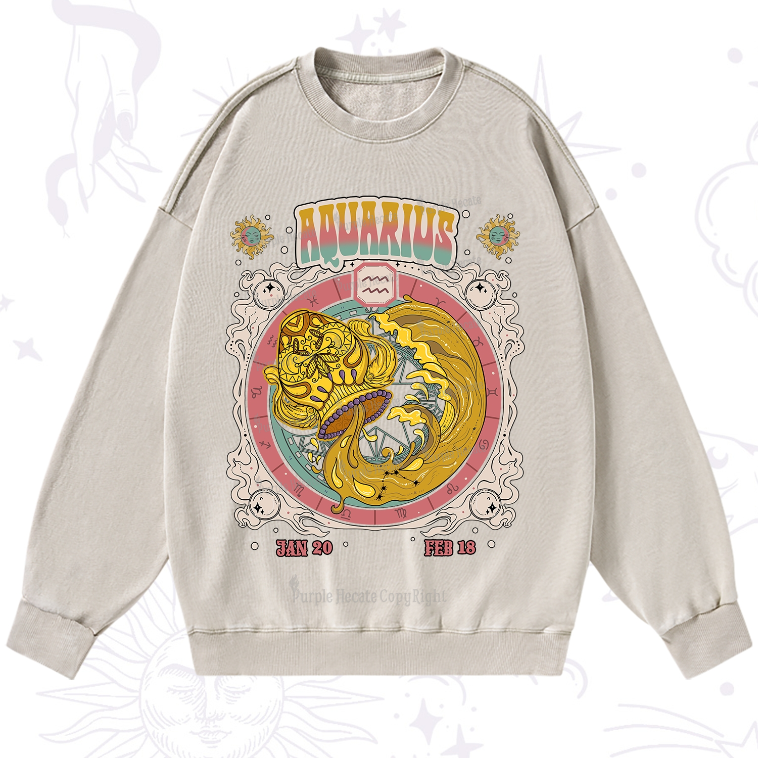 Purplehecate Aquarius Cosmic Zodiac Washed Sweatshirt