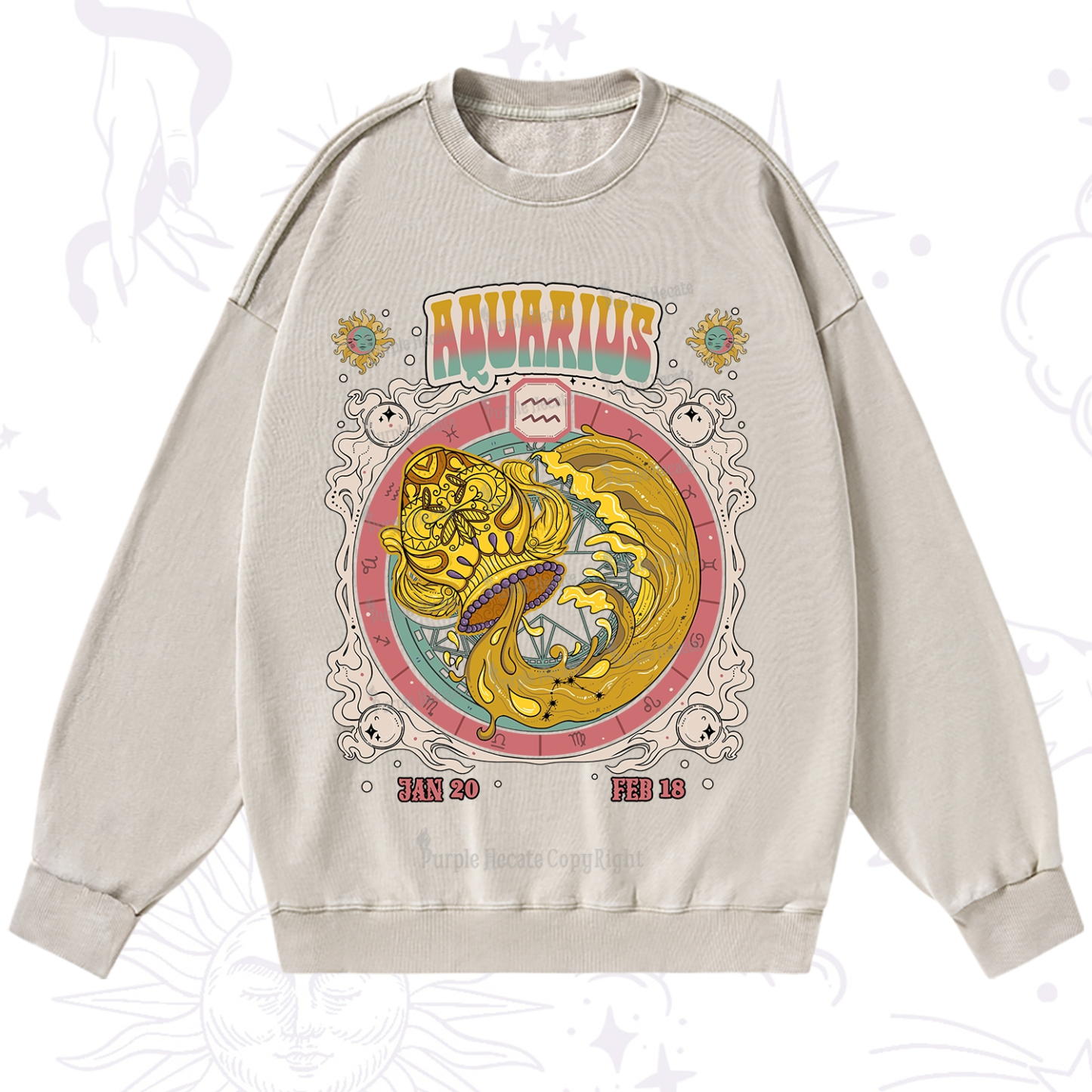 Purplehecate Aquarius Cosmic Zodiac Washed Sweatshirt
