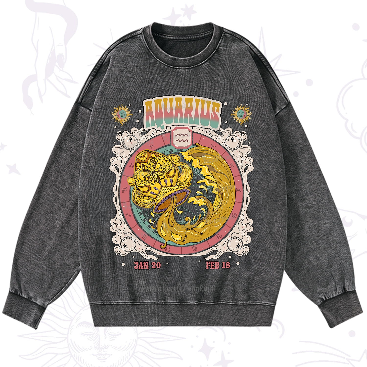 Purplehecate Aquarius Cosmic Zodiac Washed Sweatshirt