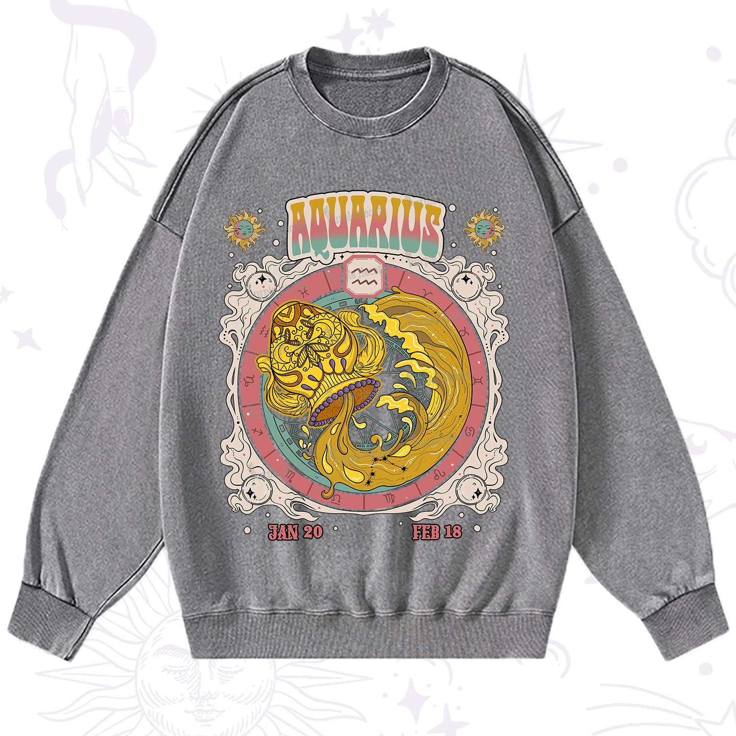 Purplehecate Aquarius Cosmic Zodiac Washed Sweatshirt