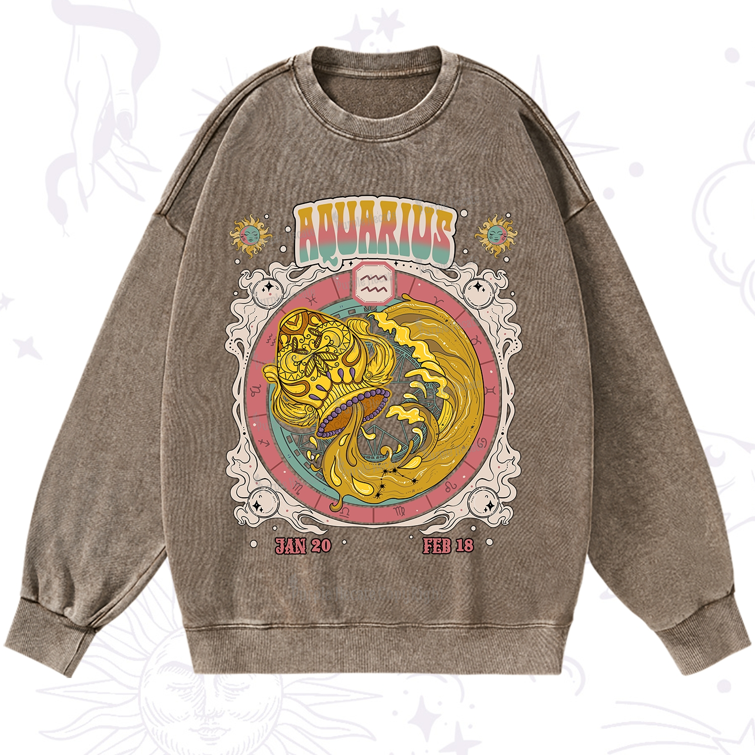Purplehecate Aquarius Cosmic Zodiac Washed Sweatshirt