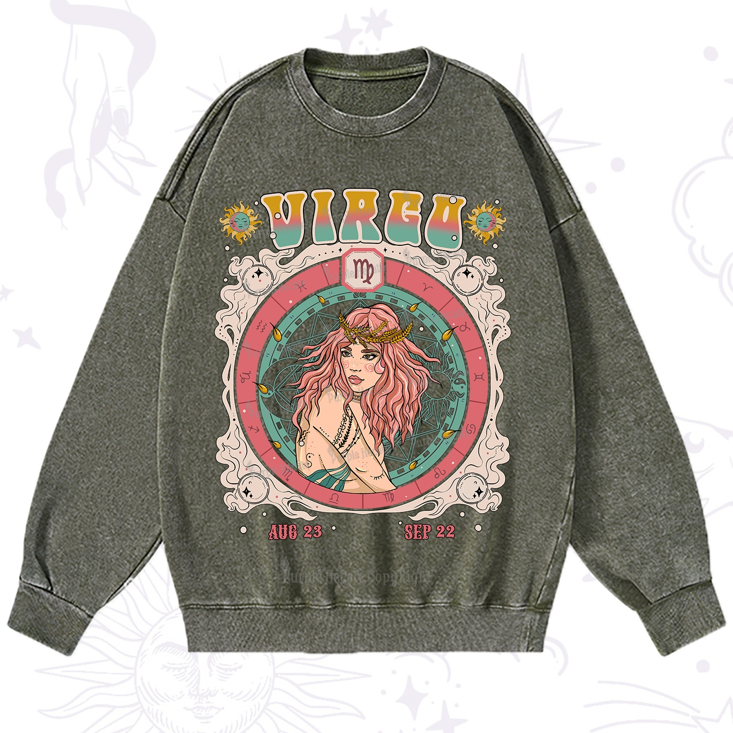Purplehecate Virgo Cosmic Zodiac Washed Sweatshirt