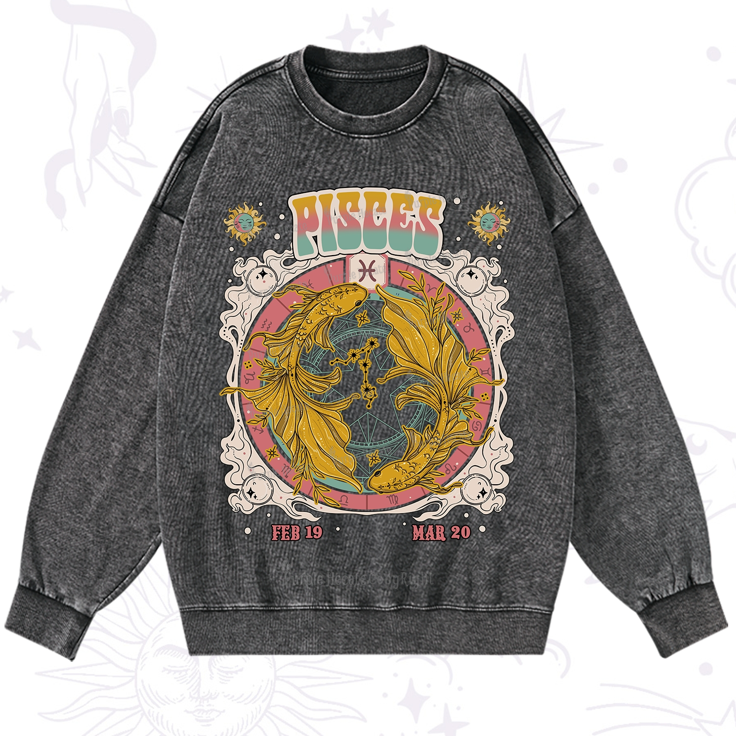 Purplehecate Pisces Cosmic Zodiac Washed Sweatshirt