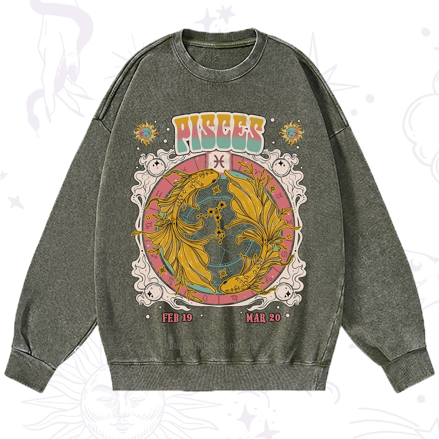 Purplehecate Pisces Cosmic Zodiac Washed Sweatshirt