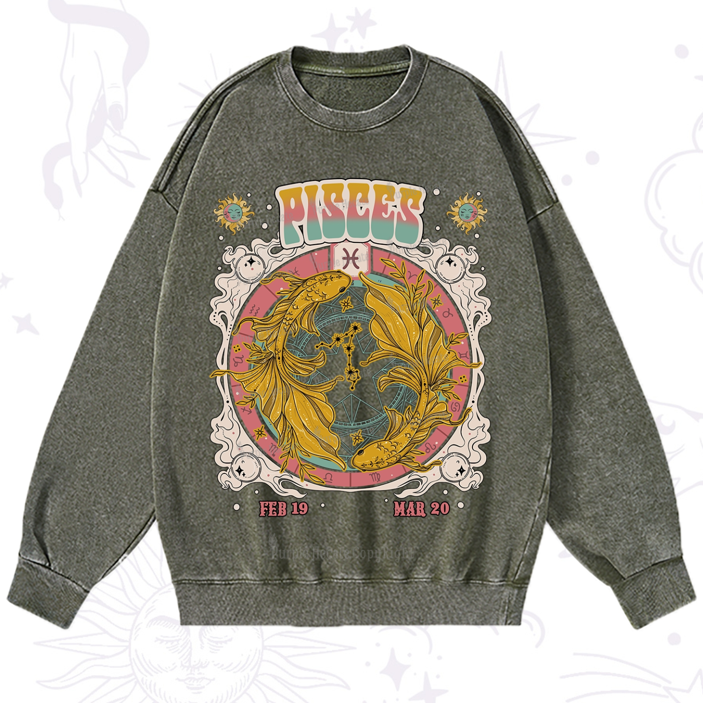 Purplehecate Pisces Cosmic Zodiac Washed Sweatshirt