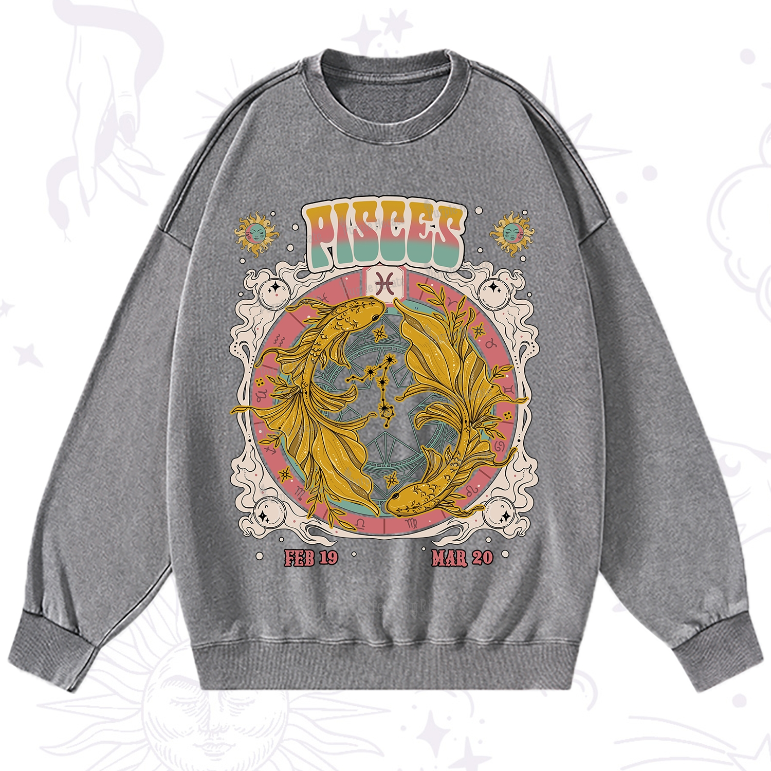 Purplehecate Pisces Cosmic Zodiac Washed Sweatshirt