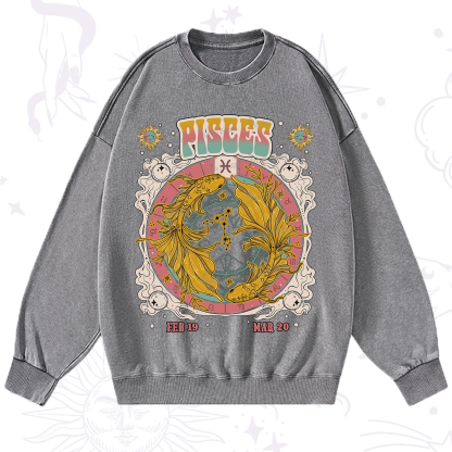 Purplehecate Pisces Cosmic Zodiac Washed Sweatshirt
