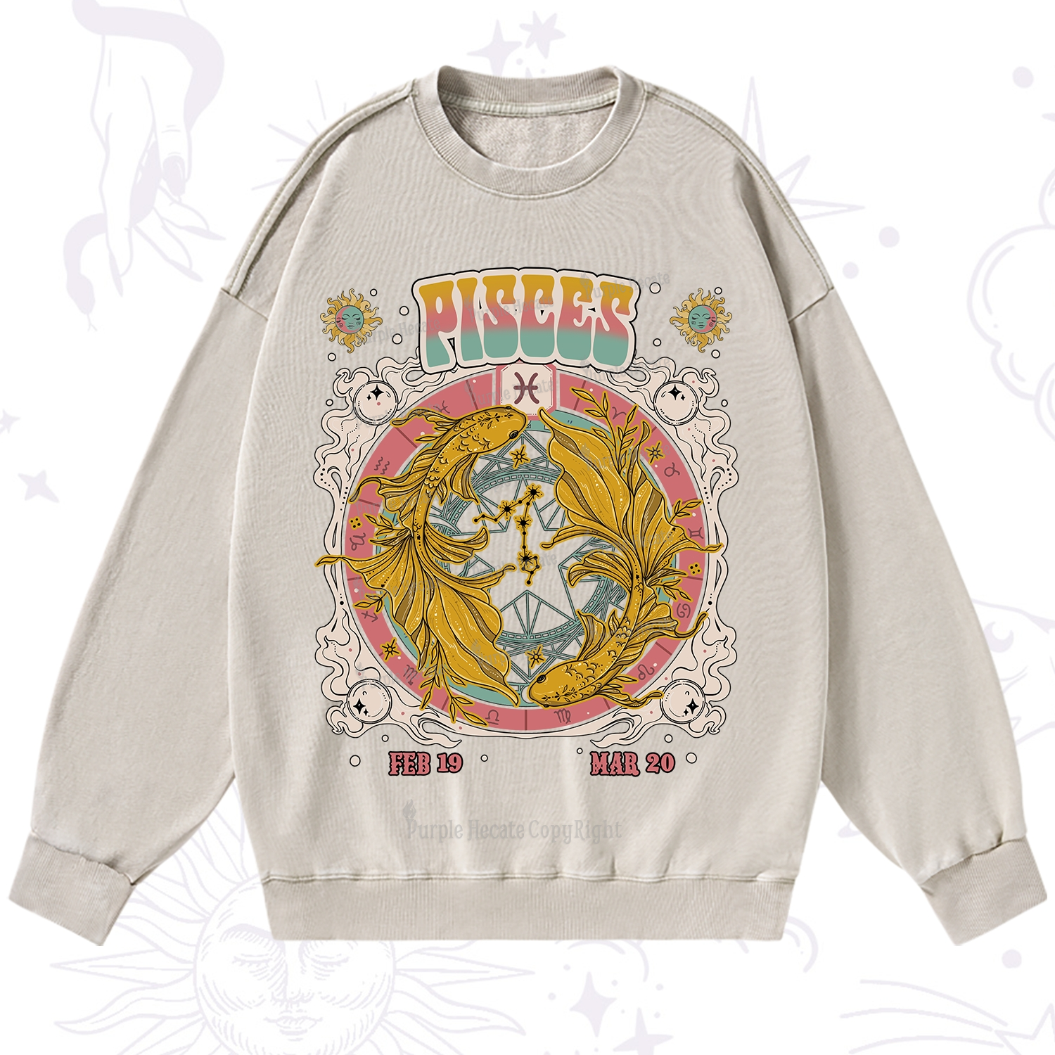 Purplehecate Pisces Cosmic Zodiac Washed Sweatshirt