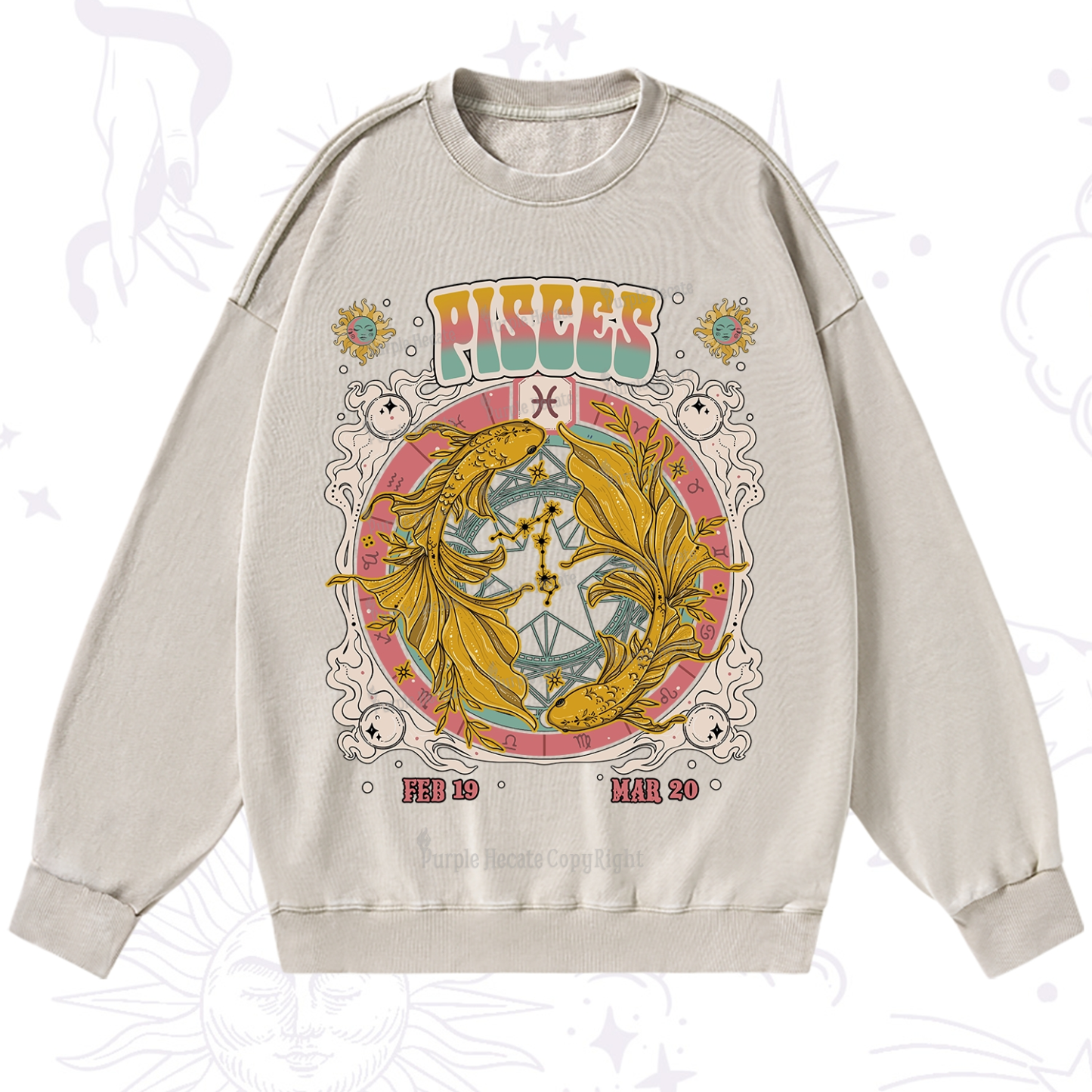 Purplehecate Pisces Cosmic Zodiac Washed Sweatshirt