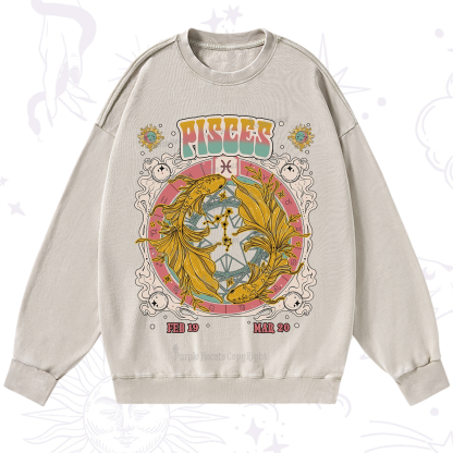 Purplehecate Pisces Cosmic Zodiac Washed Sweatshirt