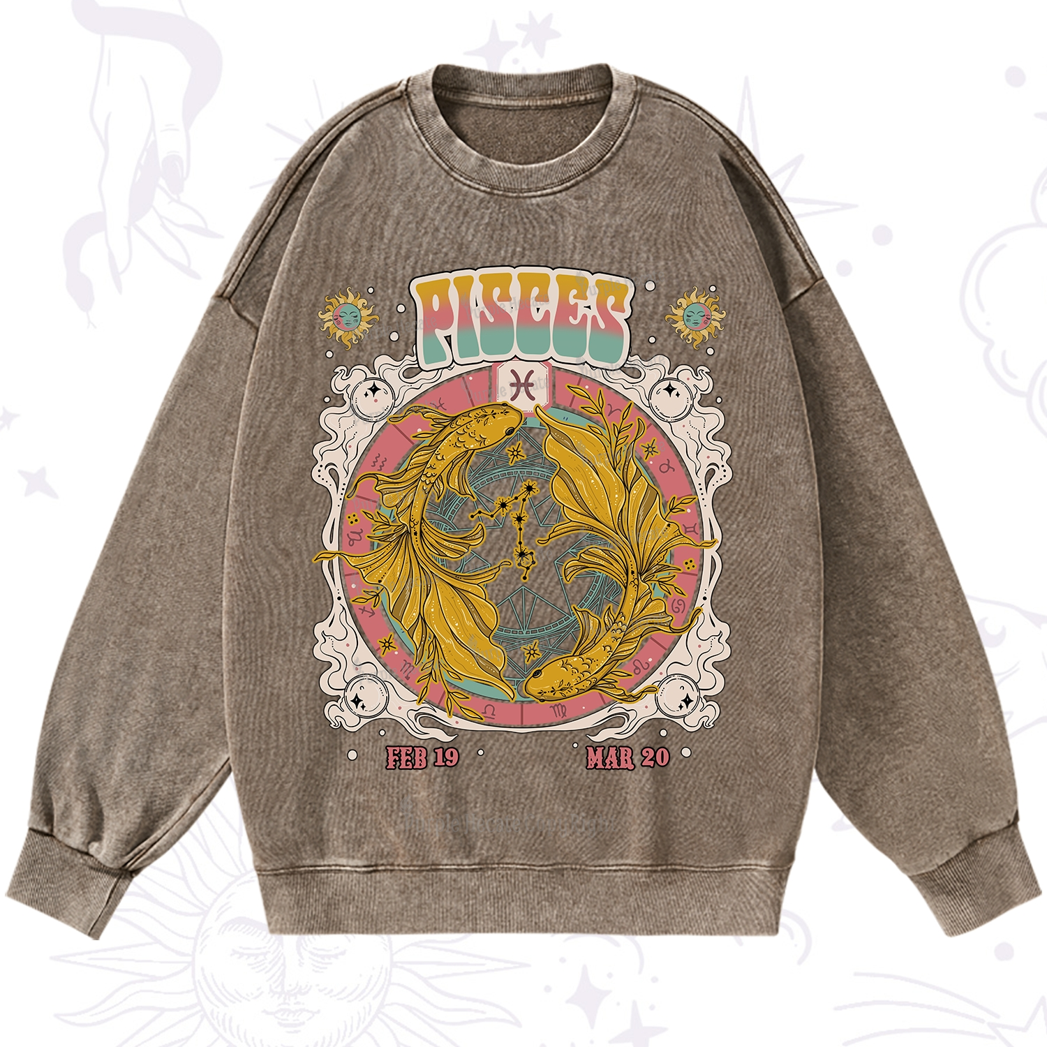 Purplehecate Pisces Cosmic Zodiac Washed Sweatshirt