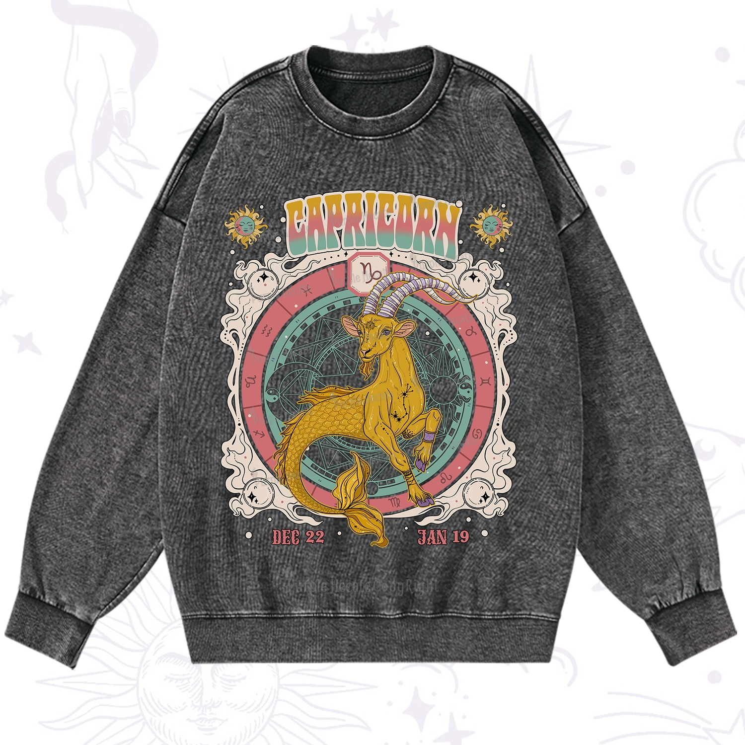Purplehecate Capricorn Cosmic Zodiac Washed Sweatshirt